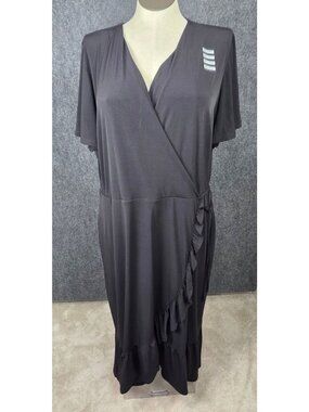 Lane Bryant Black Plus Size 22/24 Faux Wrap Dress With Ruffle Hem And Tie Waist